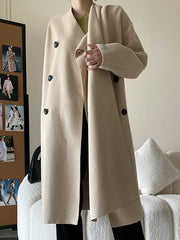 Original Stylish Loose Long Sleeves Solid Color Woolen Coats
