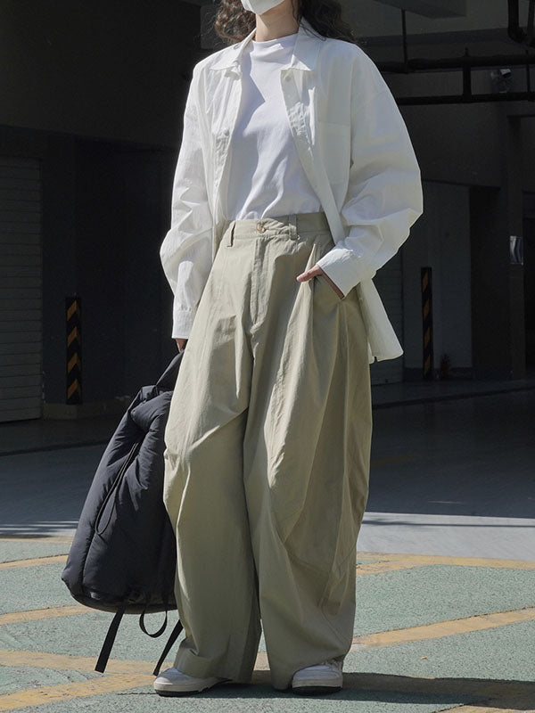 Solid Color Split-Joint Loose Wide Leg Trousers Casual Pants Bottoms