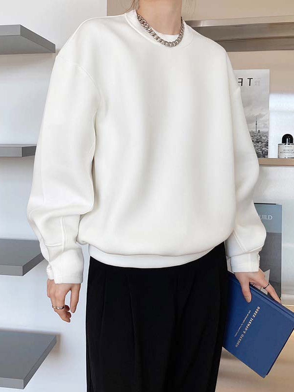 Solid Color Long Sleeves Loose Round-Neck Sweatshirt Tops