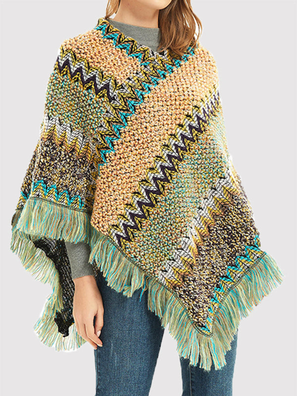 Asymmetric Keep Warm Tasseled Scarf Cape