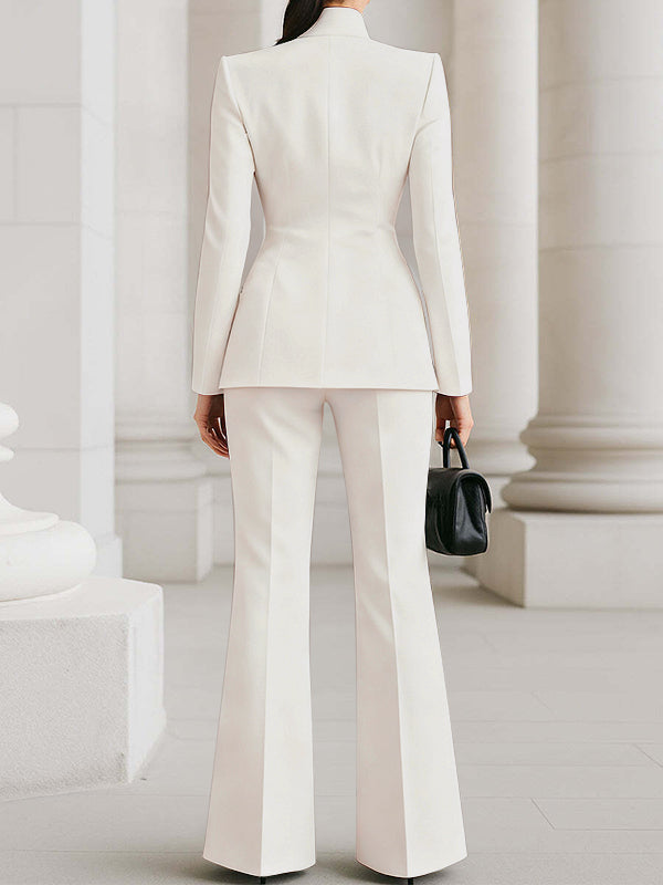 High Waisted Wide Leg Solid Color Pants Suits Bottoms