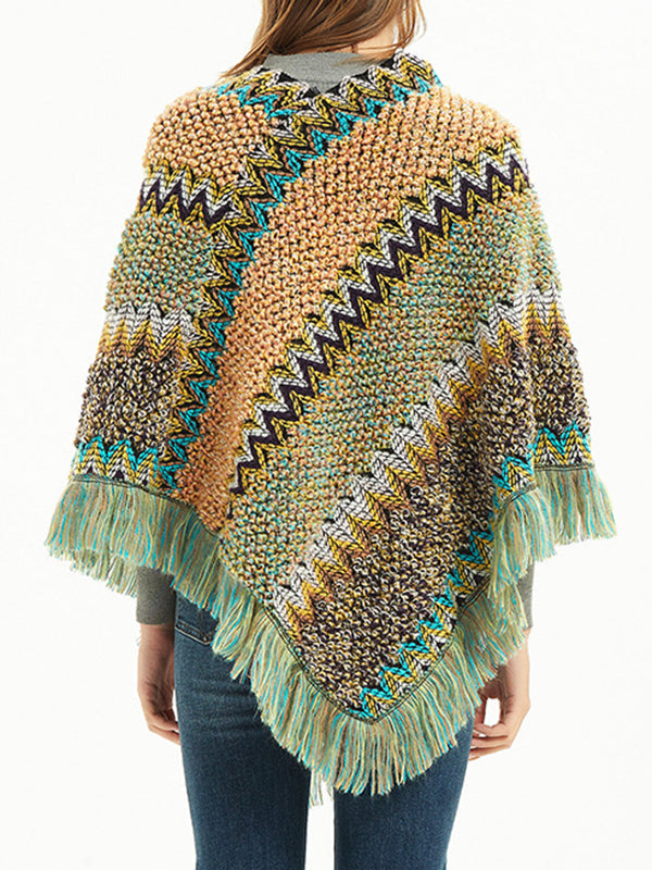 Asymmetric Keep Warm Tasseled Scarf Cape