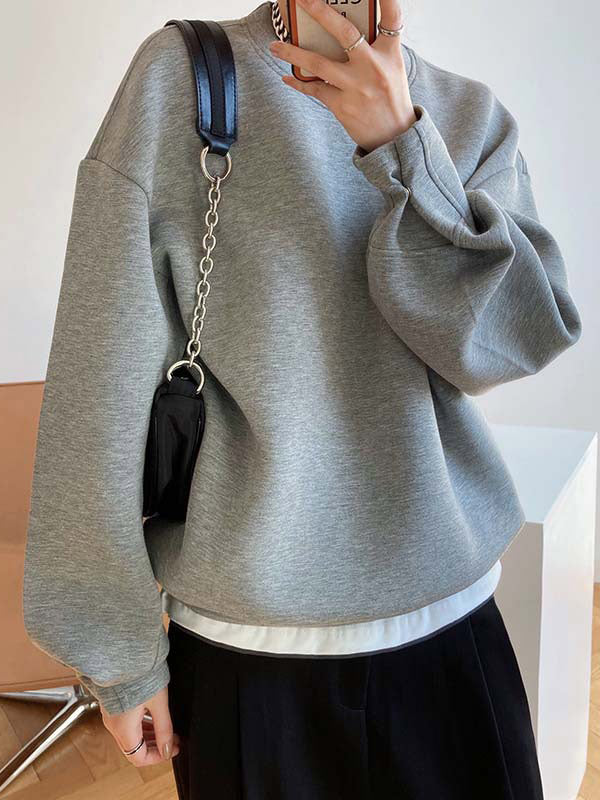 Solid Color Long Sleeves Loose Round-Neck Sweatshirt Tops