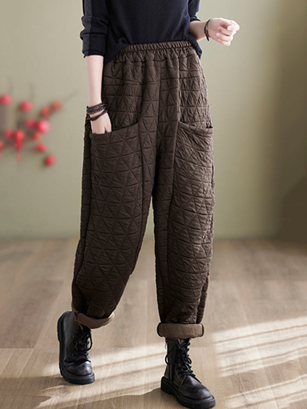 Elasticity Quilted Split-Joint Harem Pants High Waisted Trousers Pants