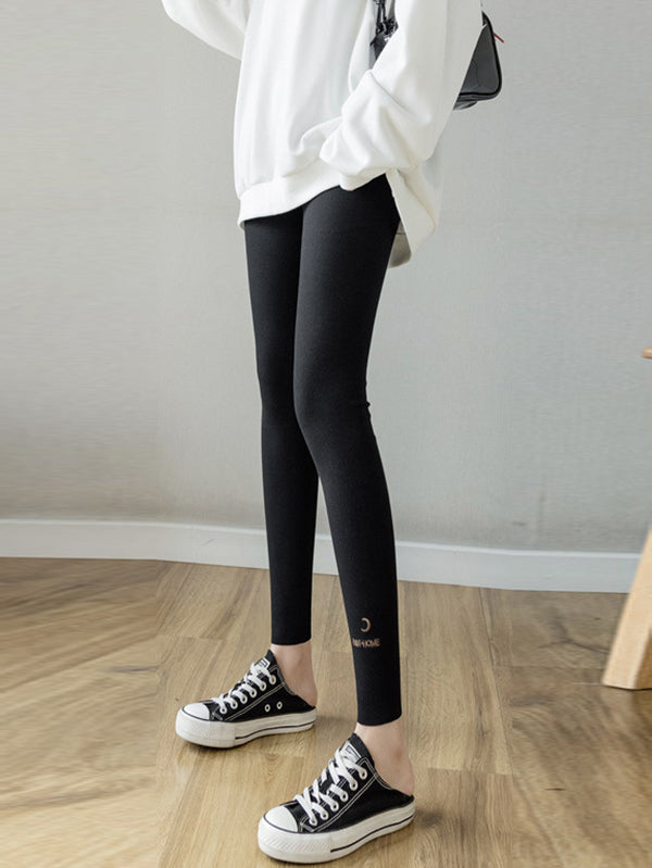 Casual Skinny Leg Letter Print Solid Color Leggings