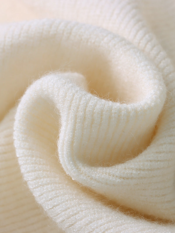 Buttoned Split-Joint Long Sleeves High-Neck Sweater Tops