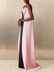 Loose Sleeveless Contrast Color Tube Maxi Dresses