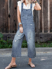 Hollow Pockets Split-Joint Loose Sleeveless Spaghetti-Neck Overalls