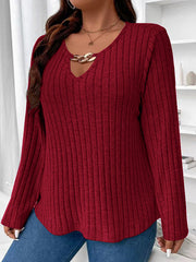 Solid Color Long Sleeves Loose V-Neck T-Shirts Tops