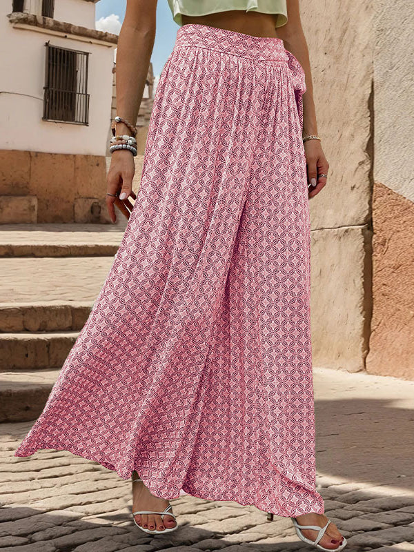 Printed Tied Waist Loose Wide Leg Pants