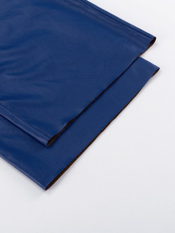 High-Waisted Solid Color Split-Joint Skinny Leg Straight Leg PU Trousers Pants