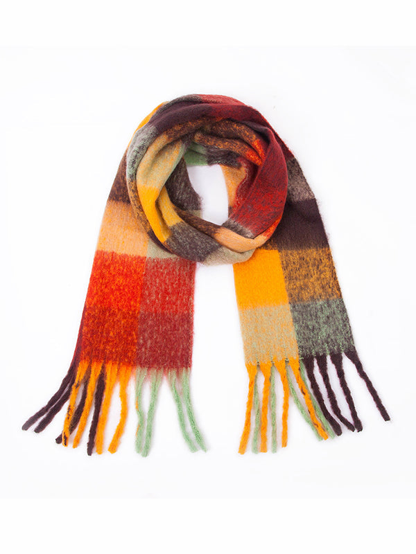 Keep Warm Multi-Colored Plaid Tasseled Thick Shawl&Scarf