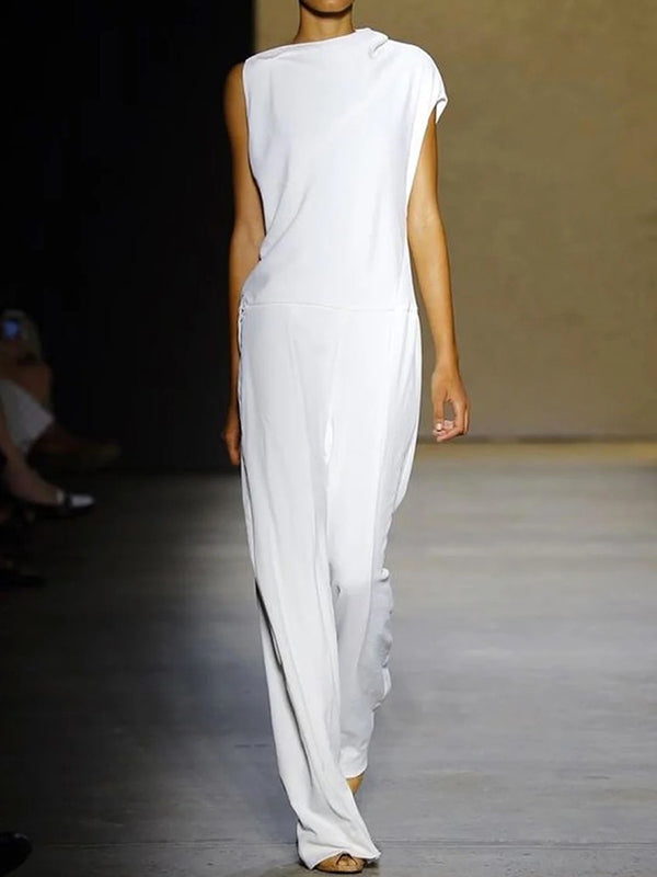 Loose Sleeveless Asymmetric Solid Color Jumpsuits