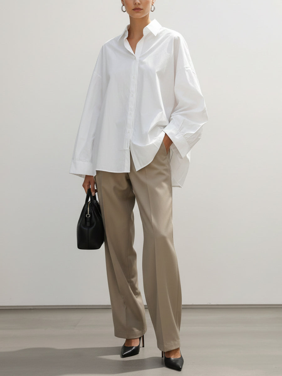 Buttoned Pockets Solid Color Long Sleeves Loose Lapel Blouses&Shirts Tops