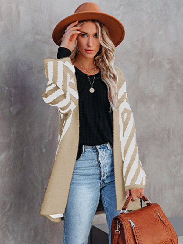 Loose Rhombus Stripes Cardigan Tops