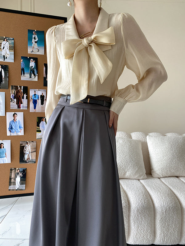 Urban Loose Long Sleeves Solid Color Lapel Collar Blouses