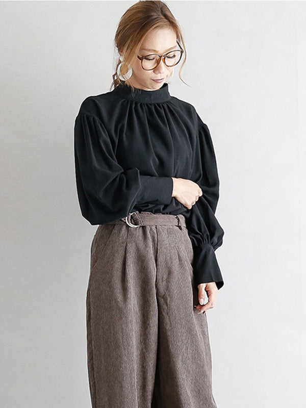 Urban Solid Color Light Maturity Puff Sleeve Shirt