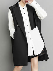 Asymmetric Pockets Tied Sleeveless Notched Collar Vest Outerwear