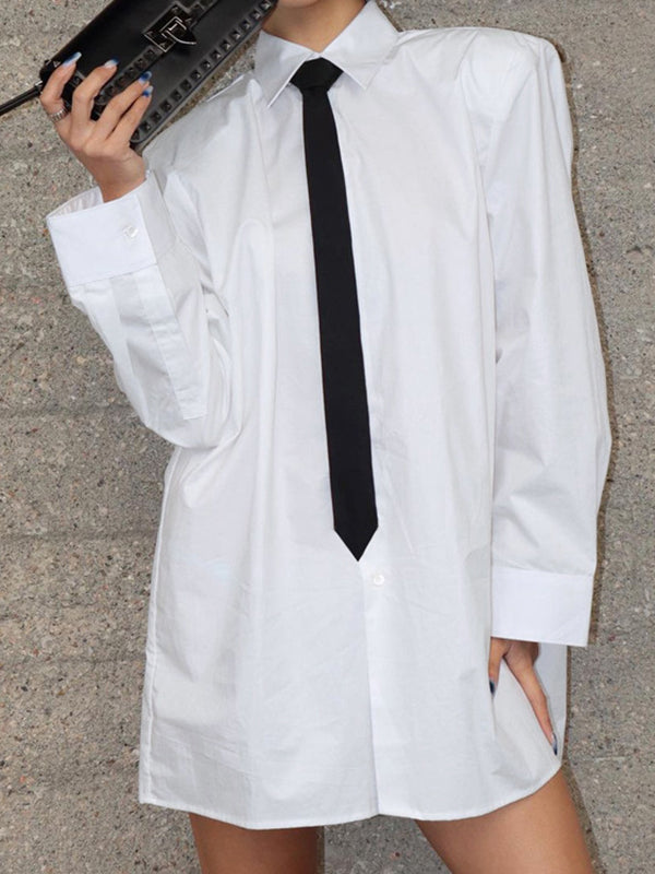 Solid Color Split-Joint Long Sleeves Loose Lapel Blouses