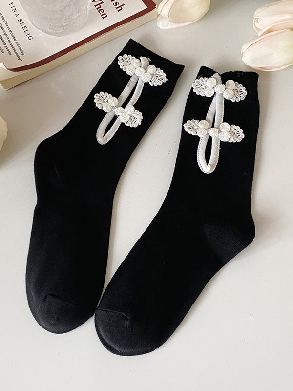 Casual Hollow Solid Color Disc Buckle Socks Accessories