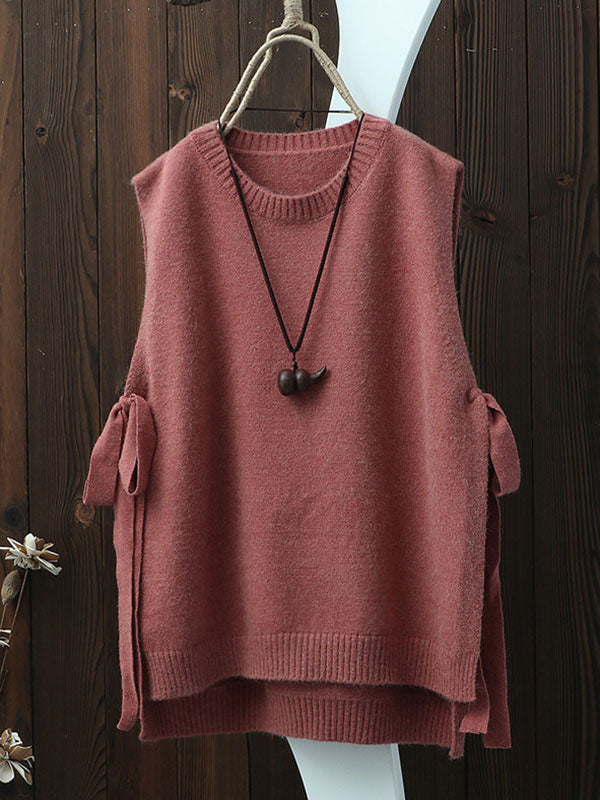 Vintage Split-side Bandage Knitting Vest