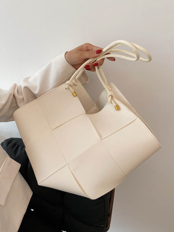 Geometric Solid Color Split-Joint Woven Handbags Bags