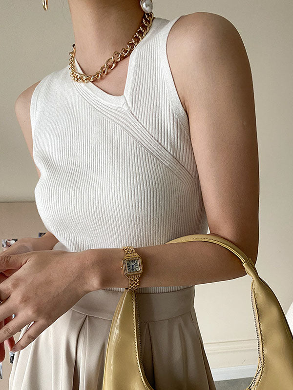 Asymmetric Solid Color Sleeveless V-Neck Vest Top