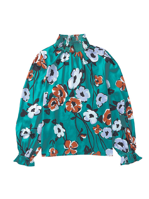 Stylish Selection Long Sleeves Loose Printed Pleated Half Turtleneck Blouses&Shirts Tops
