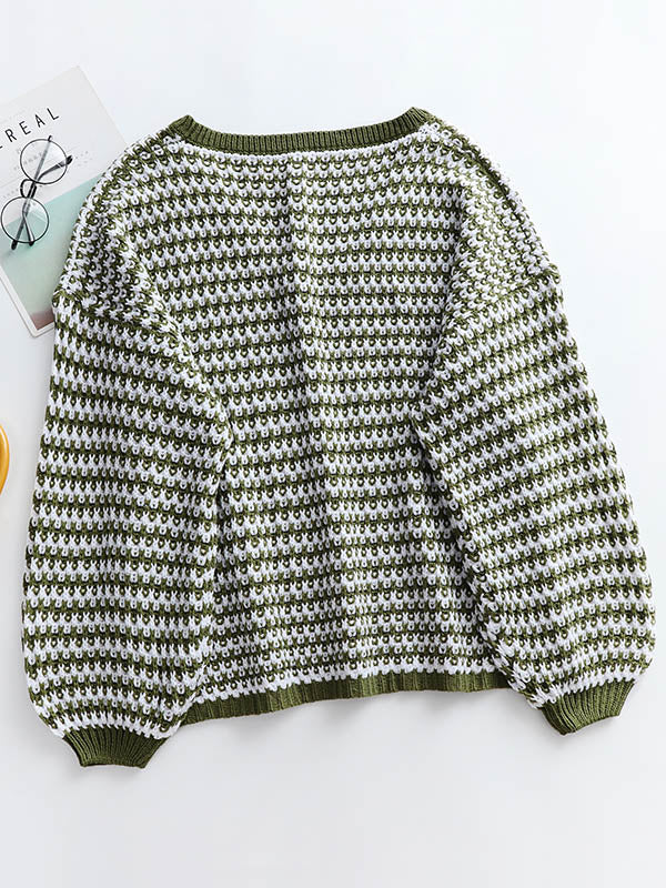 Original Loose Striped 8 Colors V-Neck Long Sleeves Sweater Top