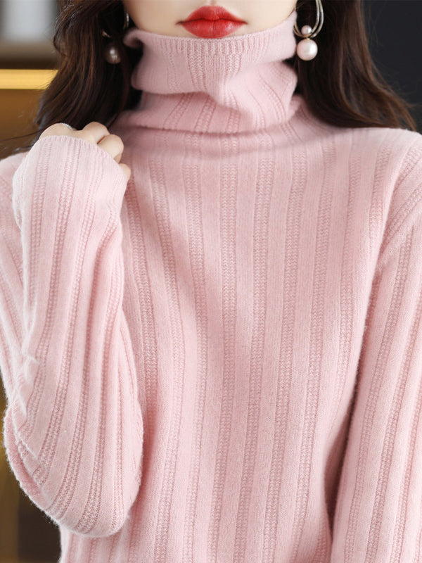 Keep Warm Solid Color Long Sleeves Skinny High Neck Sweater Tops Pullovers