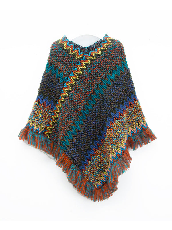 Asymmetric Keep Warm Tasseled Scarf Cape
