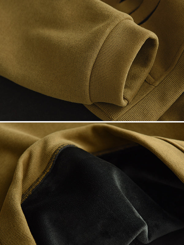 Simple Loose Long Sleeves Velvet Solid Color High-Neck Sweatshirt Tops