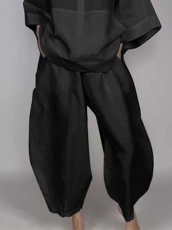 Loose Wide Leg Pockets Solid Color Pants Trousers