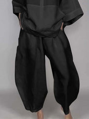 Loose Wide Leg Pockets Solid Color Pants Trousers