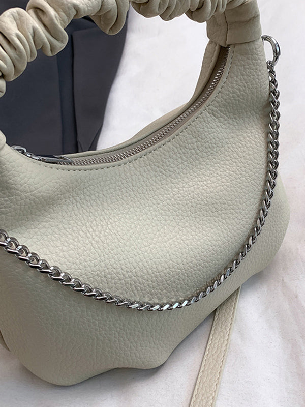 Chains Pleated Solid Color Zipper Handbags Crossbody Bags
