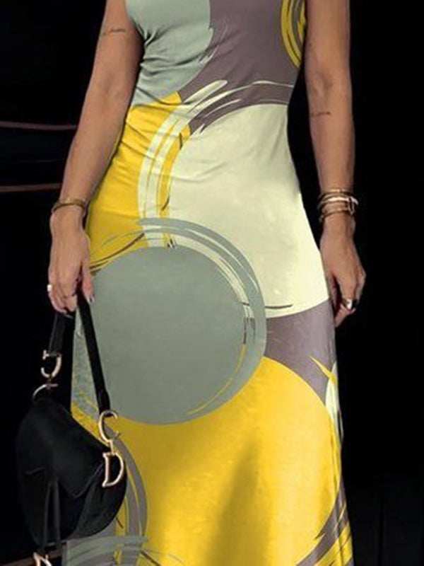 Printed Skinny Sleeveless High Neck Maxi Dresses