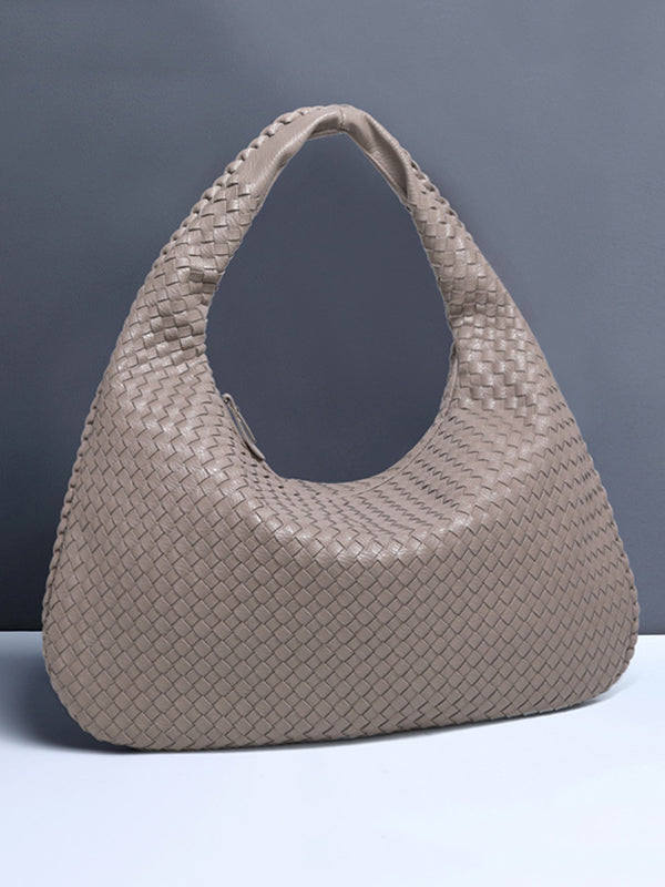 Geometric Solid Color Split-Joint Woven Zipper Handbags Bags