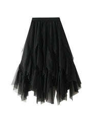 Elasticity Gauze Pleated Solid Color Split-Joint A-Line Loose Skirts