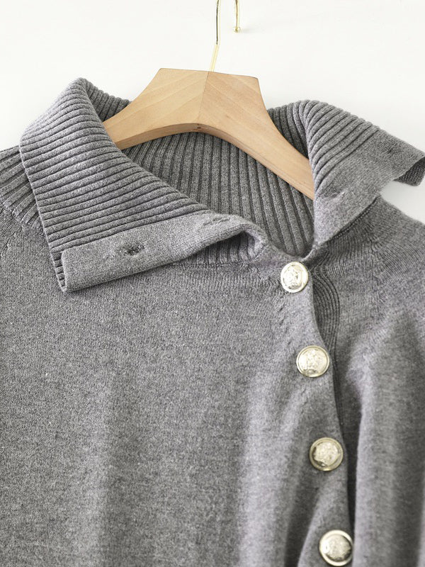 Urban Loose Long Sleeves Buttoned Bandage High-Neck Sweater Dresses