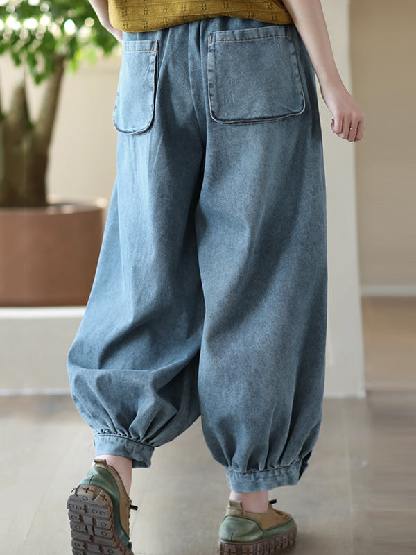 Harem Pants Loose Buttoned Elasticity Jean Pants Bottoms