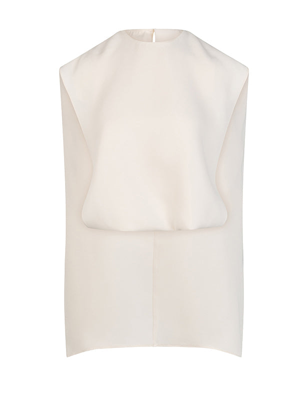 Hollow Solid Color Split-Joint High-Low Loose Round-Neck Vest Top