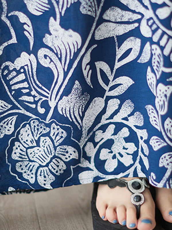 Floral Printed Loose Short Sleeves V-neck Maxi Dresses