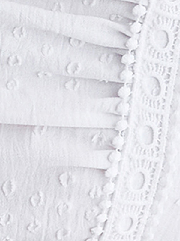 Hollow Jacquard Solid Color Split-Joint Loose Puff Sleeves Round-Neck T-Shirts