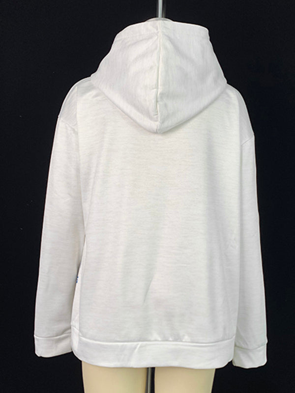 Letter Print Long Sleeves Hooded Hoodies Tops