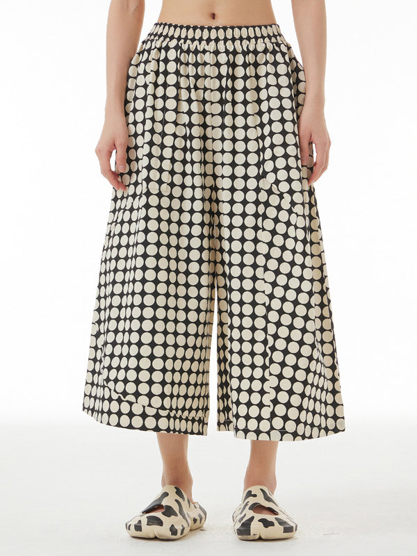 Elasticity Polka-Dot Split-Joint Loose Ninth Pants Pants Cropped Trousers