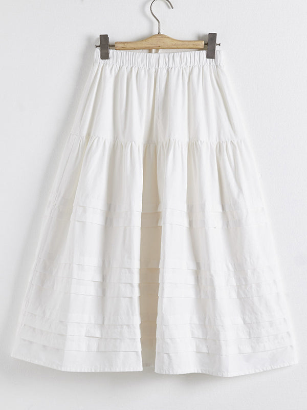 Drawstring Elasticity Pleated See-Through Solid Color Split-Joint A-Line Loose Skirts