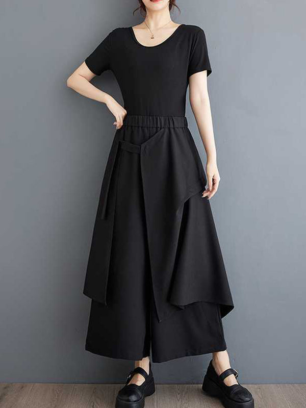 Elasticity Pockets Solid Color High Waisted Loose Trousers Ninth Pants
