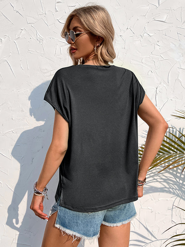Simple Casual 5 Colors Round-Neck Short Sleeves T-Shirt Top