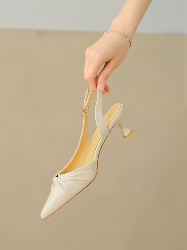 Pleated Pointed-Toe Shallow Cut Sling Shoes