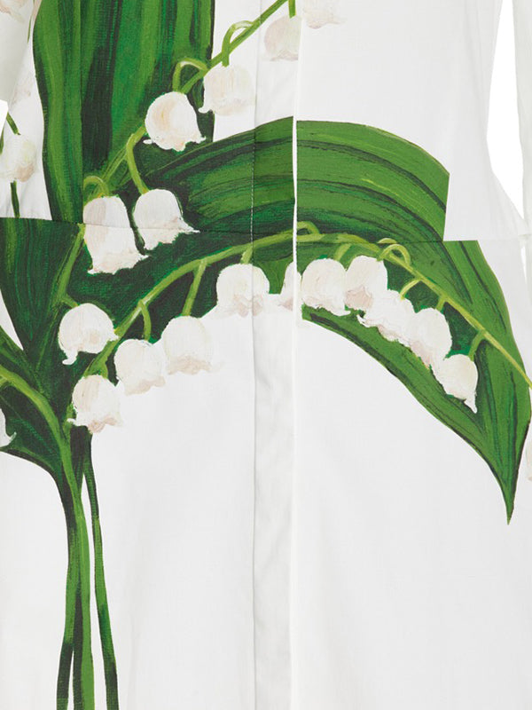 Buttoned Flower Print A-Line Long Sleeves Round-Neck Maxi Dresses